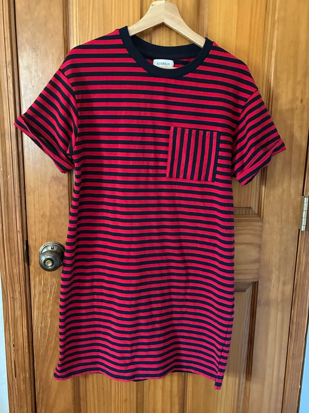 Evereve  Women’s Red and Black Striped Pocket Mini Dress